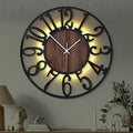 Casaformia 24'' Silent Wall Clock with Night Light, Glow in The Dark Decorative Wall Clock Battery Operated, Rustic Modern Metal & Wood Clocks for Bedroom Living Room Decor, Arabic Numerals