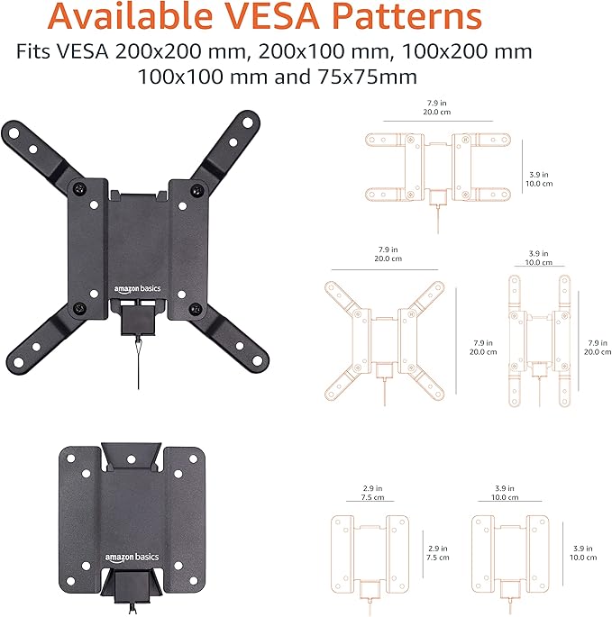 Amazon Basics Fixed Flat TV Wall Mount fits 12 to 40 inch TVs and VESA 200x200, Black