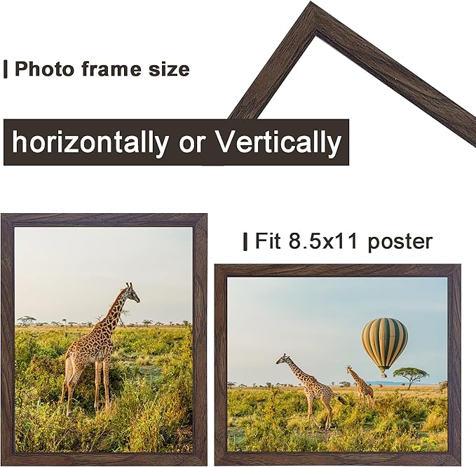 TKYGU 8.5x11 Picture Frame walnut Set of 3, Certificate Frame Poster and Photo frame, Horizontal and Vertical Formats for Wall or Tabletop, 8.5x11 Frame with Shatter Resistant Plexiglass, best gift