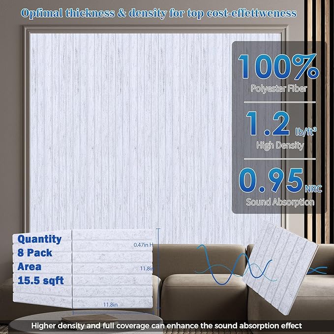 BSHEAD 16 Pack Large Fold Soundproof Wall Panels,12 x 12 x 0.47 in Sound Proof Foam Panels for Walls, 1.2lb/ft³ High Density, Thicker 0.47in, Acoustic Panels, Sound Dampening Panels Gray