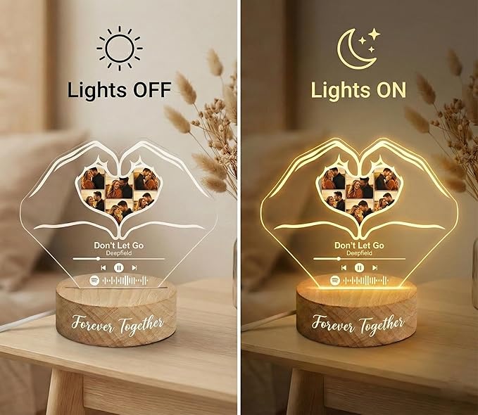Personalized Spotify Plaque Night Light with Photo - Custom Acrylic Glass LED Lamp Frame - Romantic Valentines Day Gift for Him Her Boyfriend Girlfriend Husband Wife Couple (Modern, Art Deco, Rustic)