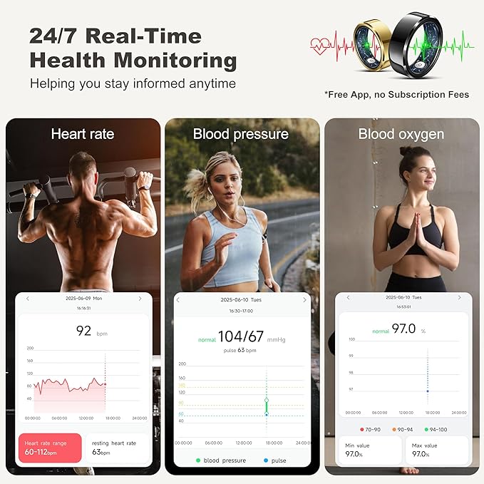 RIFESI Smart Ring for Women Men, Fashion Minimalist Fitness Ring & Sleep Tracker Ring with Heart Rate, Blood Pressure,5ATM Waterproof Health Ring,Gifts for Women Men Gift,No Subscription (10,Black)
