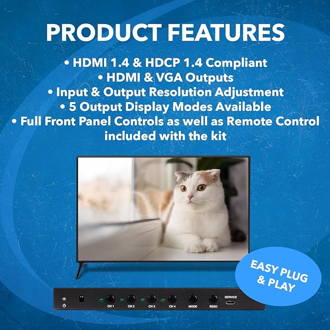 OREI HDMI Switcher 4 in 1 Out with Quad Screen Multiviewer - Supports 1080p, DTS/Dolby Audio, IR Remote Control, Seamless Switching, Compatible with HDMI Devices