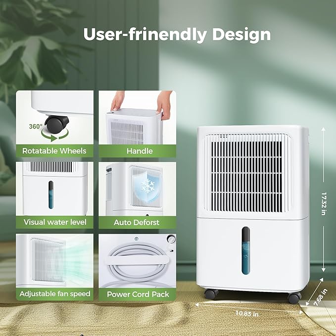 2,500 Sq.Ft Dehumidifier for Basement with Drain Hose, MAX 34 Pint Dehumidifiers for Home with 3 Modes, Smart Humidity Control & Display, 24HR Timer, Auto Defrost for Large Room, Bathroom,Bedroom