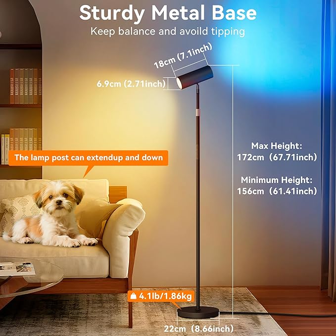 SIBRILLE Spotlight Floor Lamp, Tall LED Standing Lamp with Remote/Touch Control, 2700K-6500K, 350°Rotating Head Standing Lamp, Reading Floor Lamp for Living Room, Bedroom, Office & Wall Art, Black RGB