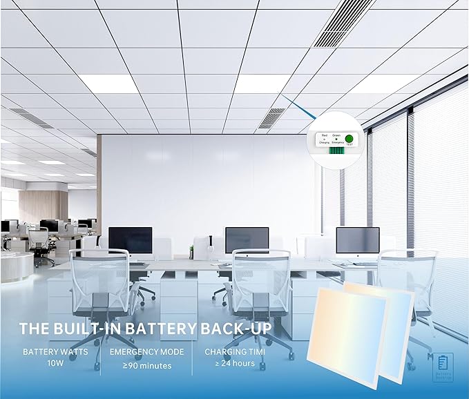 2X2 LED Flat Panel Light Emergency Battery Backup, 40W-3000K/4000K/5000K, 0-10V Dimmable, 4390 Lumens, LED Drop Ceiling Light, 100-277V, DLC and UL Listed, Ultra Thin Back-Lit (1 Pack)