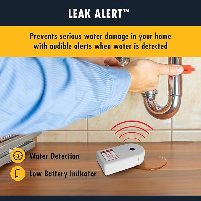 Zircon Leak Alert Water Leak Detector & Flood Sensor Alarm/Water Leak Sensor with Dual Leak Alarms 90dB Audio/Battery Powered (5 Pack) Batteries Not Incuded, (72310)