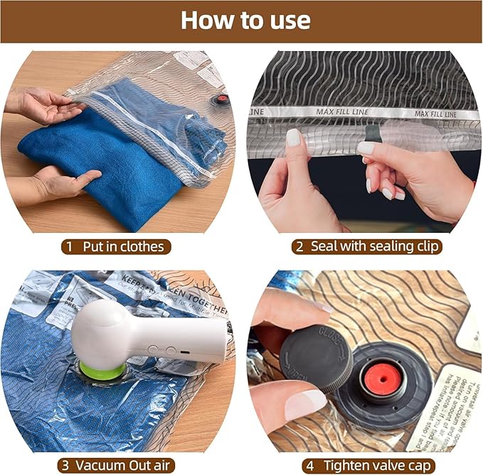 VACKFOX Travel Vacuum Storage Bags with Rechargeable USB Pump, 9 Pack Carry-On Size Compression Packing Bags for Luggage and Suitcase, Space Saver for Clothes and Clothing Travel