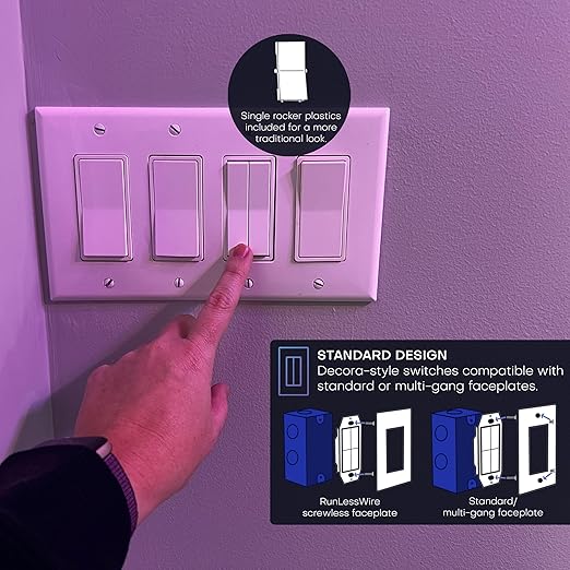 RunLessWire Click for Philips Hue – Battery-Free Wireless Smart Light Switch, 30ft Range – Works Natively with Philips Hue Bridge – Wall Mount Kinetic Switch - Decora Style, Brown