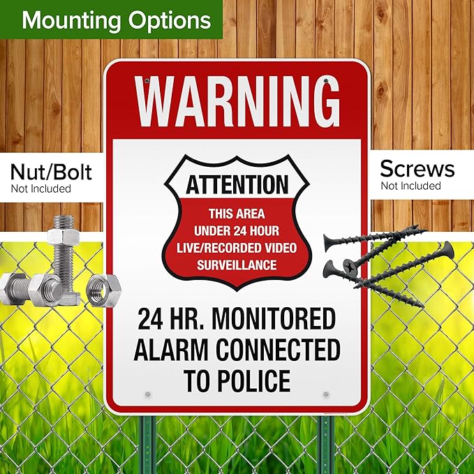 Warning 24 HR. Monitored Alarm Connected To Police Sign, 36x48 Inches, Reflective, Rust Free DiBound, Fade Resistant, Made in USA by My Sign Center