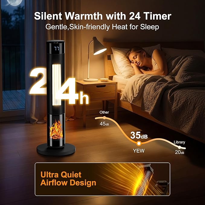 YEW Space Heater for Indoor Use, 34" Portable Electric Room Heater with Remote, 80° Oscillating, 24H Timer, Thermostat & ECO Mode, Ceramic Tower Heater for Large Room,Bedroom,Office