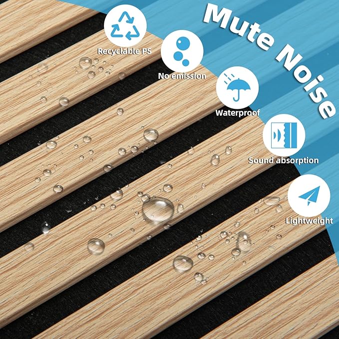 Art3d 4-Piece 94 x 12.6 Inch Acoustic Lightweight Slat Wall Panel - Waterproof Wood Textured Wainscoting Panel of 33 Sq.Ft for Bedroom, Home Theater Office Accent Wall, Boxwood