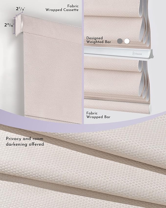 Graywind Smart Roman Shades Compatible with Alexa Google WiFi Hardwired Automatic Blinds with Remote Blackout Plain Fold Soft Roman Window Shades for Windows Doors, Custom Size (Textured Oat)