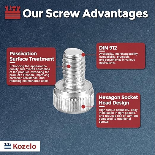 Kozelo 50pcs Socket Head Cap Screws - [M4-0.7 x 6mm] 304 Stainless Steel Allen Socket Drive for Electrical Motor 3D Printing Fan Engine Replacement Use, Silver