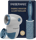 Farberware Fabric Shaver & Lint Remover Set – Battery Operated Sweater Shaver with Triple Blades and Extra Sticky Roller for Pet Hair, Fuzz & Pilling on Clothes, Upholstery & Bedding