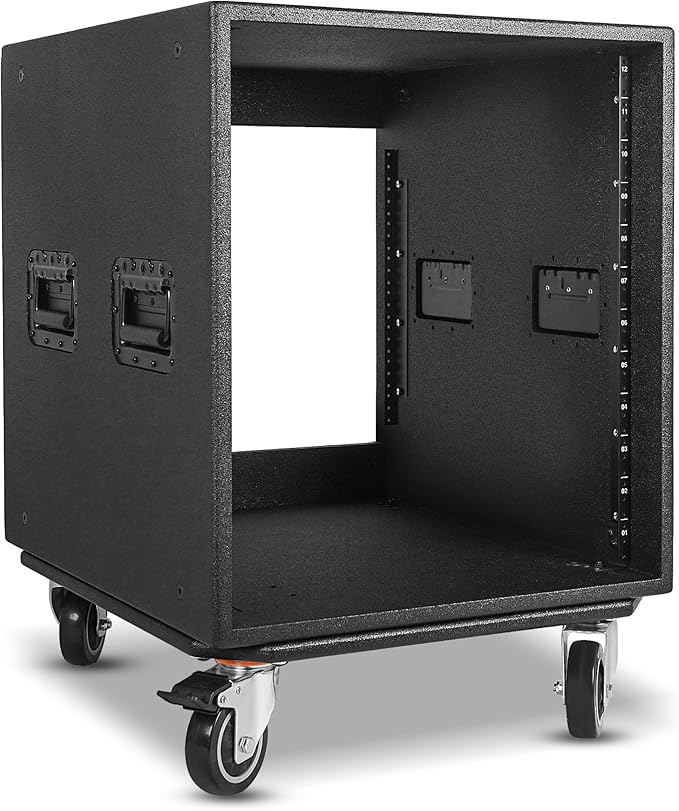 Sound Town 12U PA/DJ Rack/Road Case with 12-Space, Industry-Grade 0.7" (18mm) Plywood with Polyurea Coating, Rain Cover, Casters, 21.7" Rackable Depth - Pro Tour Grade (STRCP-12UW)