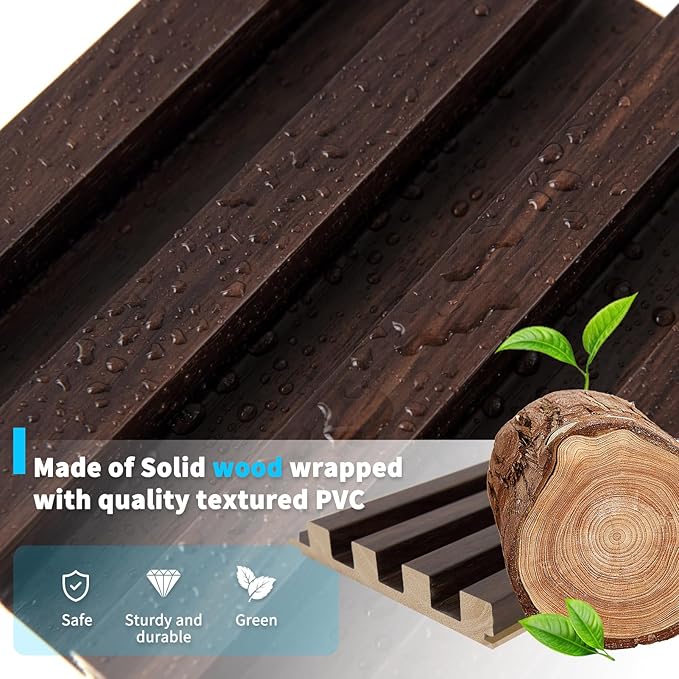 Art3d Slat Wood Wall Paneling for Interior and Ceiling Decoration - Pack of 4pcs + 1pc End-Trim, Size 108 x 5.7in.- Smoked Oak