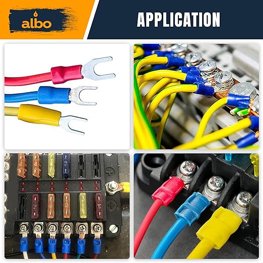 ALBO 350PCS Heat Shrink Fork Spade Connectors Kit #10 – 22-10 AWG Tinned Copper Terminals, Waterproof Wire Terminal Connector Assortment for Automotive, Marine, Speaker & Electrical Wiring