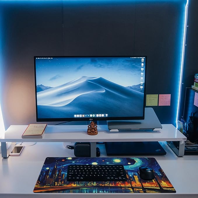 Eflxamz Desk Pad,City Starry Night Desk Mat,Abstract Oil Painting Large Gaming Mouse Pad for Desk,Extended Big Computer Keyboard Mouse Pad with Non-Slip Base and Stitched Edge,31.5"x11.8"