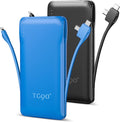 TG90° 2 Pack Slim Portable Charger with Built in Cables,10000mAh Power Bank Travel Charger Cell Phone External Battery Pack,4 Output Portable Bank Compatible with iPhone Android Phone