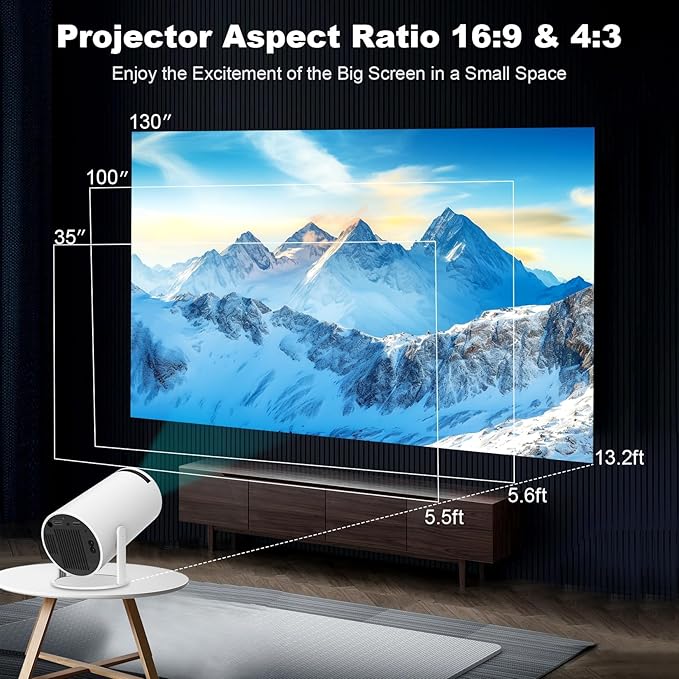Mini Projector, Support 4K 1080P Portable Projector with Dual Band WIFI6 5G Wireless 5.2 Bluetooth Android 11, 160 ANSI Lumens, 180° Rotatable, Auto Keystone Correction,35"-130" Screen Video Projector