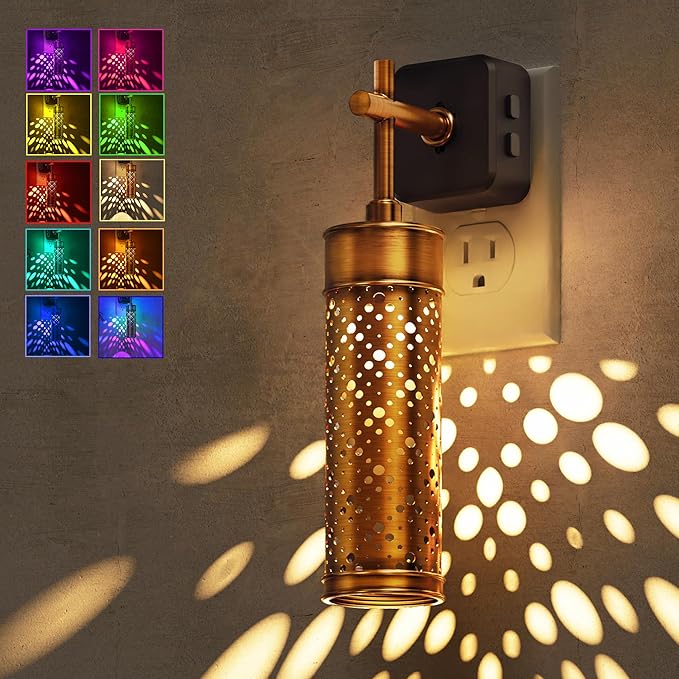 L LOHAS LED Night Light, Color Changing Night Lights Plug into Wall, RGB Vintage Nightlight with Light Sensor, Soft White, Dimmable Plug in Nightlights for Bathroom Hallway Gift, 1 Pack