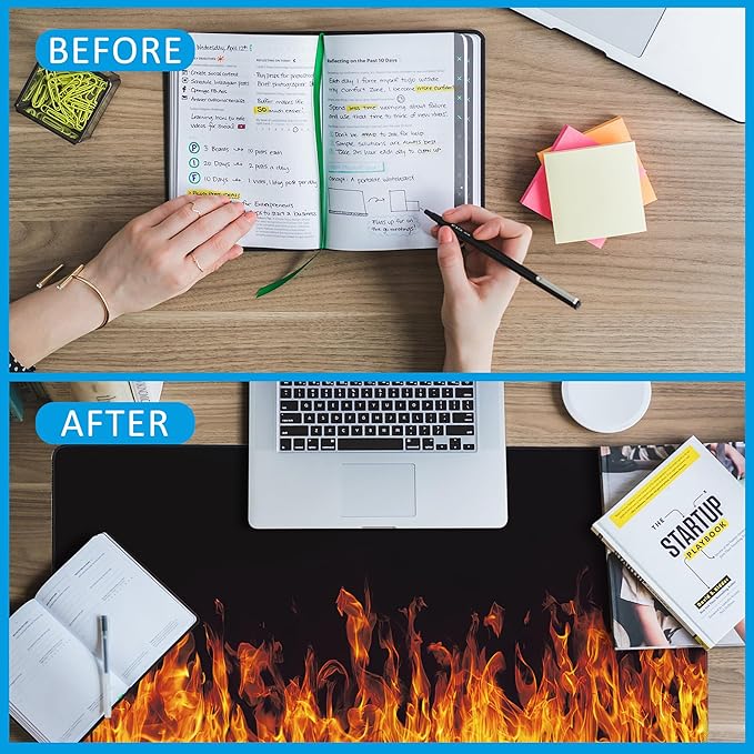 EOBKLAX Fire Flames Large Gaming Mouse Pad,Waterproof Desk Mat for Desktop,Non-Slip Rubber Base Mousepad with Stitched Edges for Laptop Office and Home 35.4X15.7 Inch