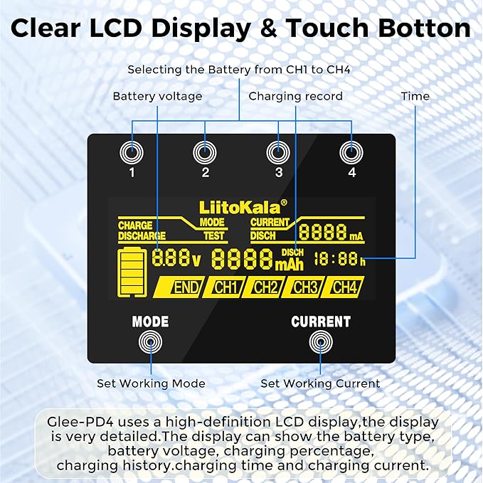 18650 Battery Charger, MIEKLALE 4-Bay Rechargeable Battery Charger with Smart LCD Display, Discharge & Testing Functions for Rechargeable Batteries Li-ion 26650 14500 17500 RCR123,Ni-MH/Cd AA AAA
