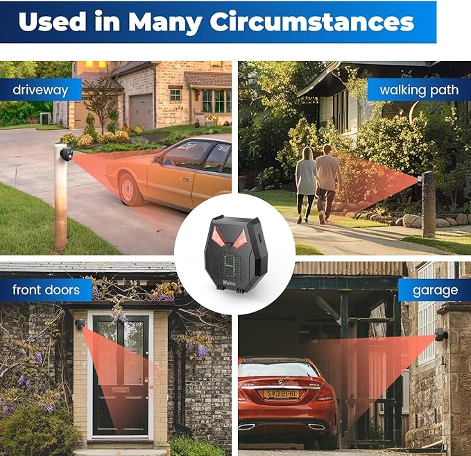 Solar Wireless Driveway Alarm, Outdoor Motion Sensor Detector Alarms Driveway Alert System 2000ft Long Range with Rechargeable Battery, Outside Weatherproof/Expandable (1 Receiver and 2 sensors)
