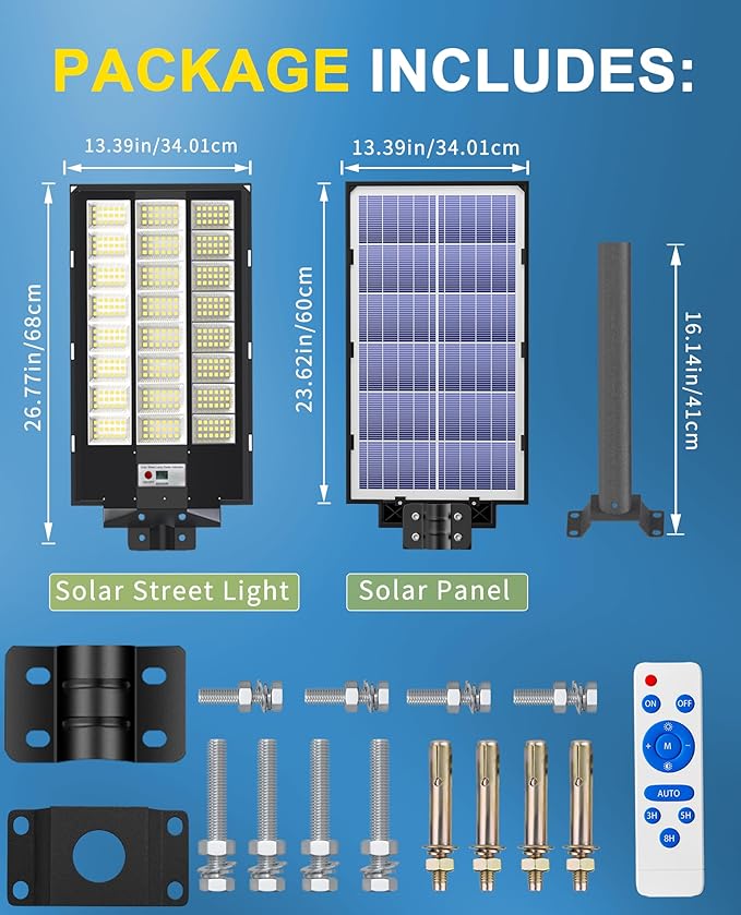 JAYNLT Y-8600W Solar Street Lights Outdoor, 6500K Commercial Parking Lot Light, Dusk to Dawn Solar Security Flood Lights Motion Sensor for Basketball Court, Road, Yard