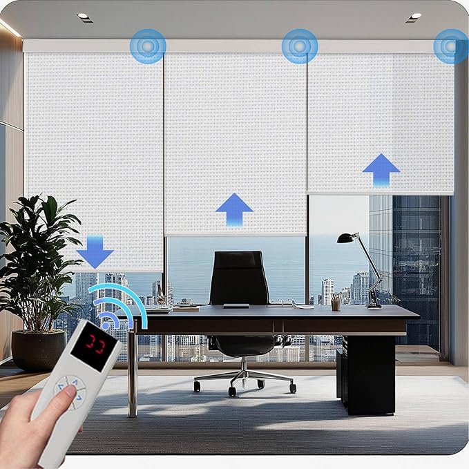 COOLWINDS Motorized Blinds with Remote Cordless Automatic Motorized Shades Custom Blinds for Windows Smart Curtains Compatible with Alexa Google Home(Solar White,W57 x H72in)