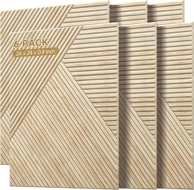 Autorific Acoustic Wall Panels,6 Pack Total Size 72 x 48 Inches,Self-Adhesive Decorative Acoustic Panels for Wall and ceiling,3D UV Printing with Wood Look,Rustic Oak