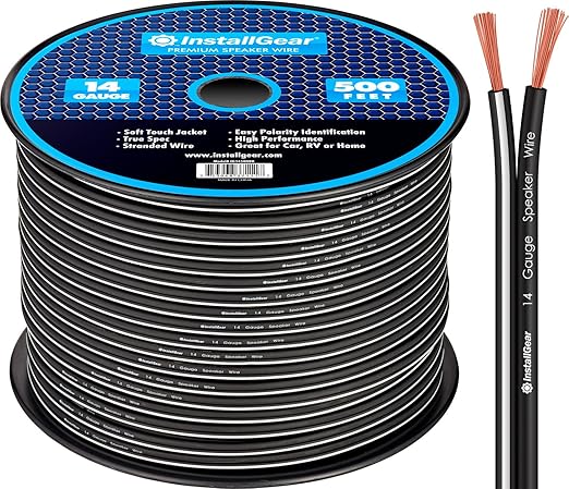 InstallGear 14 Gauge AWG Speaker Wire True Spec ans Soft Touch Cable Wire (500ft White/Black) - Car Speakers, Stereos, Home Theater Speakers, Surround Sound, Radio - 14 Gauge Black Speaker Wire