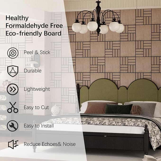 ARMURO 4 Packs Acoustic Wall Panels - Self-Adhesive 3D Wood Slat Wall Panel- Peel and Stick Sound Absorbing Panels for Noise Reducing - Feature Wall Decor for Home & Office