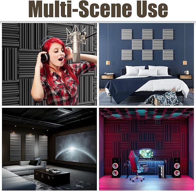 ZELMINE Upgrade 24 pack Self-adhesive Sound Proof Foam Panels,12" X 12" X 2" Acoustic Panels with High Density,Decorative Soundproof Wall Panels Sound Absorbing Foam for Wall and Ceiling(Black+Gray)