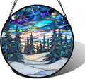 DASTOLL Stained Glass Window Hanging, Starry Sky Trees and Snow Sun Catchers Glass Panel Blue Suncatcher Decor for Birthday for Women, Men, Wife, Aunt, and Mom 6.3 in