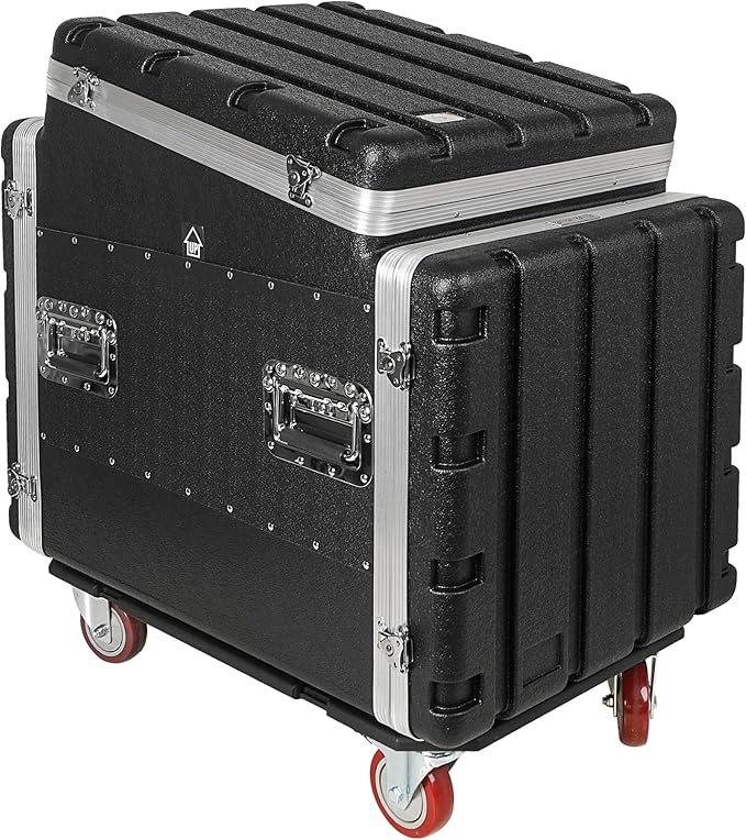 Sound Town Lightweight and Compact 10U ATA ABS Rack Case, with Slant Mixer Top, Casters, 24.5" Depth, 12U Top and 10U Side Spaces (STMR-A12X10UW)