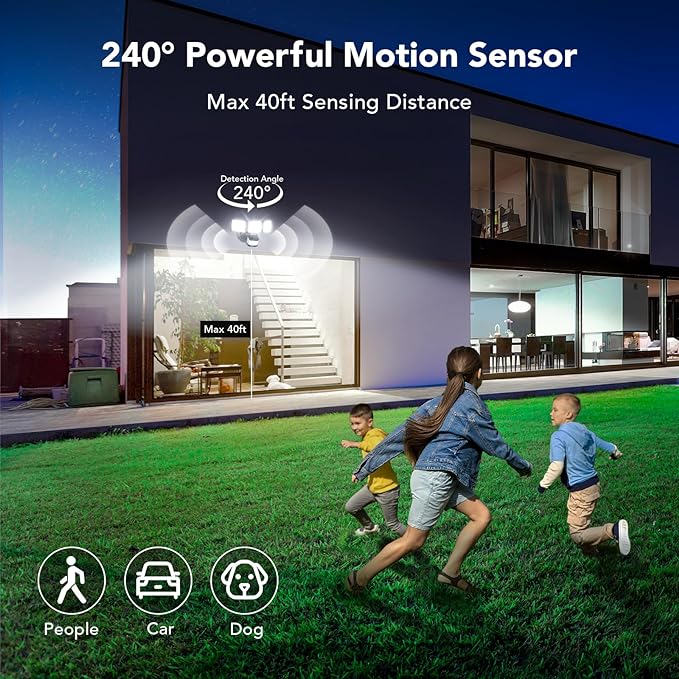 OREiN 2-Pack Motion Sensor Outdoor Flood Lights, 26W 3500LM LED Security Lights with 240° 40FT Detection, Dusk to Dawn/Auto/Test Modes, IP65 Waterproof for Garage, Yard, Porch, Driveway