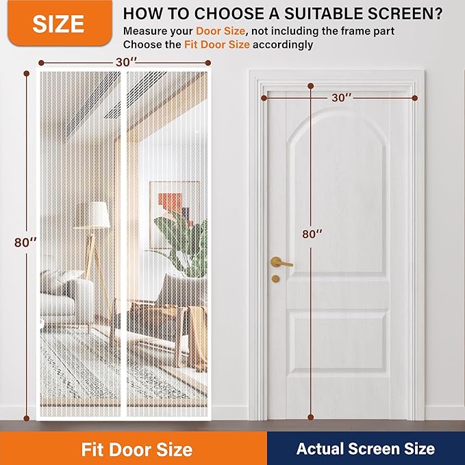 Magnetic Screen Door, Keep Bugs Out, Pet & Kid Friendly，Works with Front Doors, Sliding Doors,Fit Door Size 36 x 78 Inches White