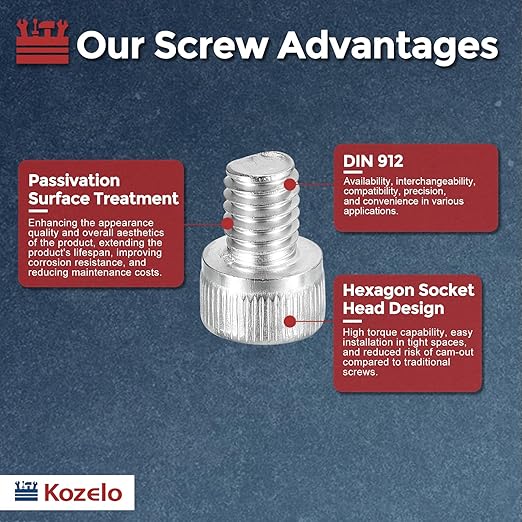 Kozelo 20pcs Socket Head Cap Screws - [M6-1 x 8mm] 304 Stainless Steel Allen Socket Drive for Electrical Motor 3D Printing Fan Engine Replacement Use, Silver