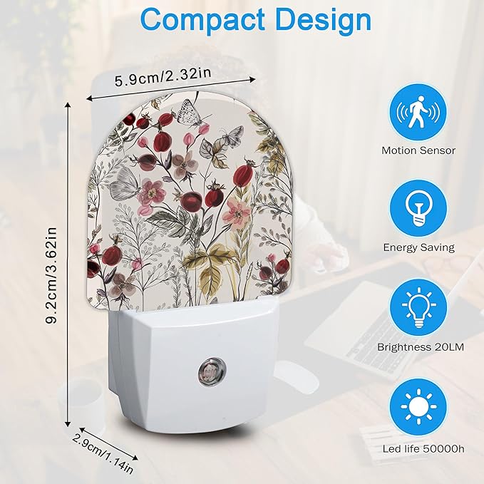 YESPOAK Night Light,Vintage Flower Butterfly Night Lights Plug Into Wall,Dusk to Dawn Sensor for Bedroom,Bathroom and Living Room for Women/Girls Gifts