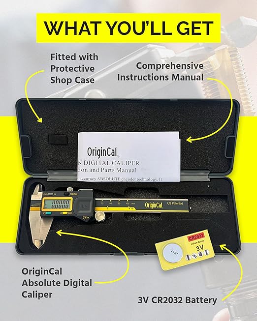 iGAGING Absolute Origin 0-12" Digital Caliper, IP54 Stainless Steel, SPC/USB Output Port, Inch & Metric Modes, Case, Manual, Battery