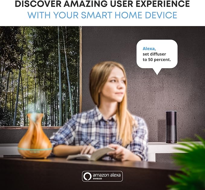 Sierra Modern Home Smart WiFi Wireless Essential Oil Aromatherapy Diffuser - Works with Alexa & Google Home – Phone App & Voice Control - 400ml Ultrasonic Diffuser & Humidifier - LED & Timer Settings