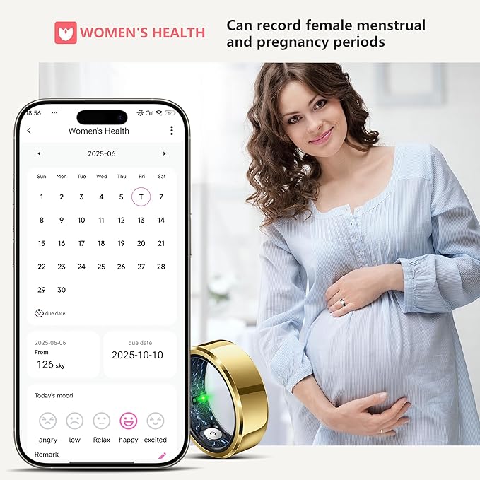 Smart Ring for Women Men, Fashion Minimalist Fitness Ring & Sleep Tracker Ring with Heart Rate, Blood Pressure, Waterproof Health Rings, Valentine's Day Gifts for Women, No Subscription (Size 8, Gold)
