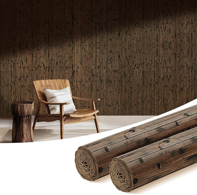 OUZUGIE 2 Pack 96x24 Inch Natural Bamboo Wall Panel – Brown Burned Pole Wrap Paneling for Walls, Ceilings, Cabinets, Furniture – Ideal for Bedroom, Living Room & Office DIY Decor