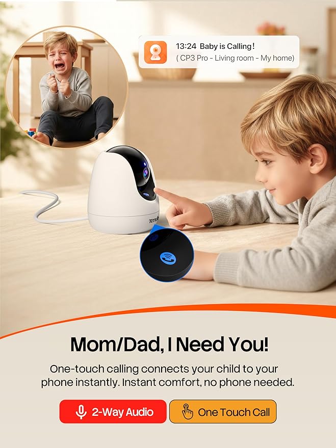 Tenda CP3 Pro 2K Indoor Security Camera with WiFi 6 & AI Baby/Pet Detection – Baby Monitor, Pet Camera for Home, One-Touch Calling, Night Vision, Military-Grade Encryption, No Subscription Needed