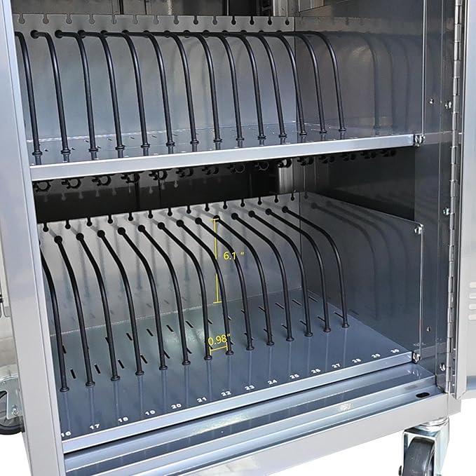 32-Bay Mobile Charging Cart with Keyed Lock, Steel Laptop & Tablet Charging Cabinet with Cable Management, Rolling Power Station for Classroom, Office, School, Library