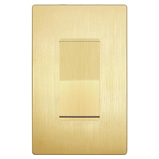 LIDER Brushed Gold Minimalist Design Decorator Switch with Screwless Wall Plate, Frameless Wall Light Switch, On/Off Rocker Switch, Single Pole, Residential Grade, 3 Wire, 15A 120-277VAC
