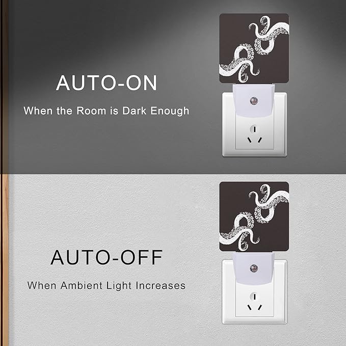 Smoaffly Octopus Night Light Plug-in LED Nightlights Auto Sensor Night Lamp Dusk-to-Dawn Lamp Home Decor for Nursery Children Girls Boys