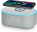 Odokee Wireless Charging Alarm Clock Radio: Qi Certified Fast Wireless Charger for iPhone Samsung - 10W Stereo Bluetooth Speaker - Dimmable Digital Clock with FM Radio for Bedroom Cloud Blue